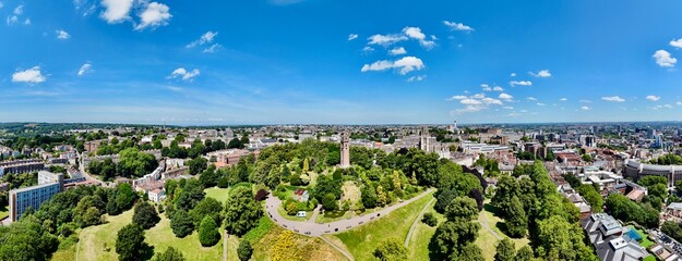 landscape with sky and clouds, panoramic, Bristol, Cabot Tower, summer, building, cityscape, green, hill, 19 Jul 2024, 12:44, UK