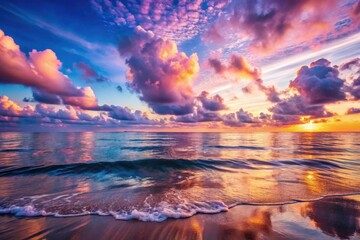 Obraz premium Stunning Candid Photography of a Pink and Blue Ocean Scene under a Purple Sky for Nature Lovers and Travel Enthusiasts