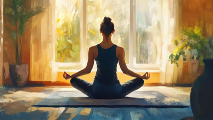 Calm Indoor Yoga Session for Meditation at Sunrise in a Serene Environment