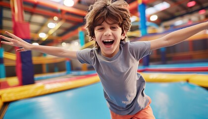 Bouncing with Joy: A Playful Preteen's Adventure in the Indoor Trampoline Arena