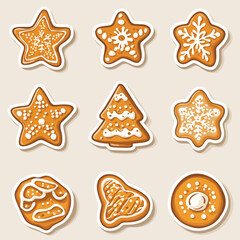Festive Christmas Cookies Vector Sticker Collection