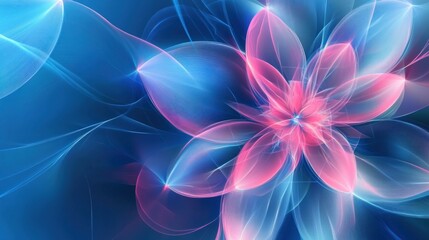 Abstract glowing flower with pink and blue petals on a dark blue background.