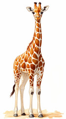 Obraz premium A simple, cute drawing of a giraffe for kids, with a long neck, big friendly eyes, and small horns.