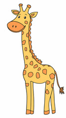 Naklejka premium A simple, cute drawing of a giraffe for kids, with a long neck, big friendly eyes, and small horns.