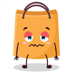 cute grumpy expression of shopping bag character