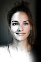 Fototapeta premium portrait de femme avec superposition d'un croquis et photographie