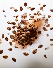 Obraz premium Explosión de granos de café arabica tostados