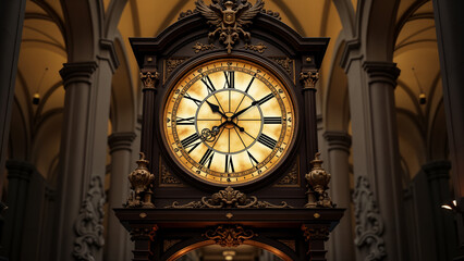 An Elegantly Displayed Large Clock at a Beautiful Location, Surrounded by Historical Elements and Artistry