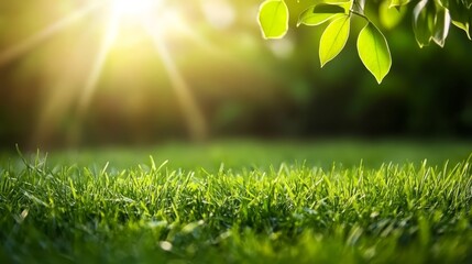 Obraz premium Green Grass Sunlight and Leaves Background