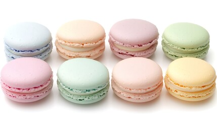 Obraz premium The macarons should showcase a variety of soft hues, including pink, blue, yellow, and green, with a focus on their delicate textures and smooth surfaces.