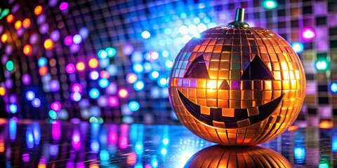 Halloween Disco: Minimalist Pumpkin Face Mirror Ball for Festive Celebrations