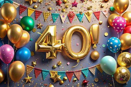 Happy 40th Birthday Celebration with Golden Confetti and Congratulations Banner Decor