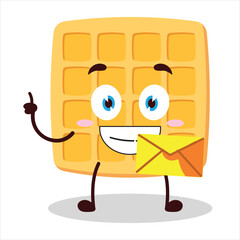 cute happy expression of waffle bring envelope letter cartoon character