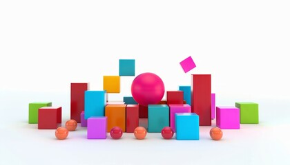 Obraz premium Vibrant Sphere and Rainbow Blocks in a White Space - AR 7:4