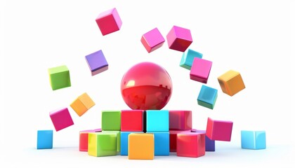 Obraz premium Vibrant Sphere and Multicolored Blocks: A Captivating Composition in AR