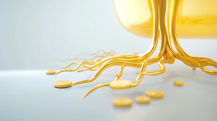 3D graphic of golden roots branching into various investment sectors, symbolizing foundational growth through gold and diversified strategies