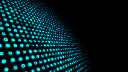 Blue glowing circles dynamic motion on bottom left of a dark abstract background, horizontal composition