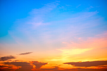 Beautiful , luxury soft gradient orange gold clouds and sunlight on the blue sky perfect for the background, take in everning,Twilight, Large size, high definition landscape photo