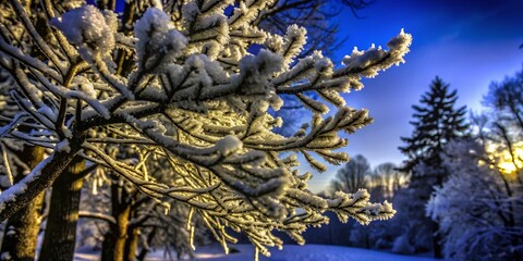 Obraz premium Ice-Covered Tree Branches in Winter Wonderland with Snowy Background