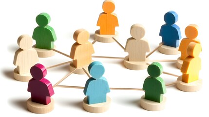 Obraz premium Wooden Blocks Connected with Human Icons Representing Network Connections