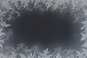 Obraz premium Frosted ice leaves frame backgrounds winter black.