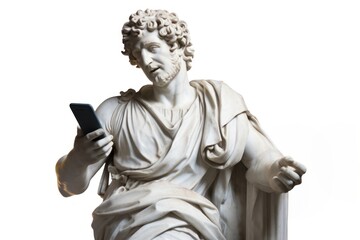 Obraz premium Greek sculpture holding phone statue electronics person.