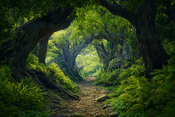 Path in the forest with big trees