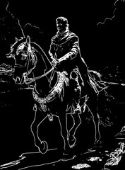 A silhouette of a horse in black and white