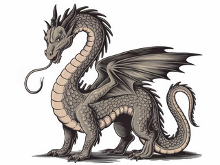 Fototapeta premium Intricately detailed mythical dragon with majestic wings and scales on white background
