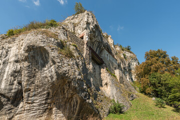 St. Vitus Chapel, St. Veitskapelle, small chapel in a rock niche in the Isteiner Klotz, Efringen-Kirchen, Baden-Wuerttemberg, Germany