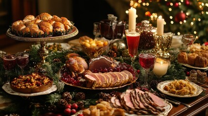 Fototapeta premium Christmas meal, served on the table with decoration christmas