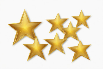 Obraz premium Five star rating review icon, golden 5 stars in a row, isolated on white transparent background, png element beautiful pic 