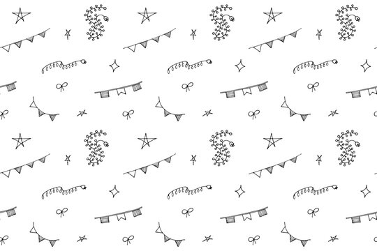 Hand drawn Christmas background. Doodle ink seamless pattern for New Year. Line art doodle illustration