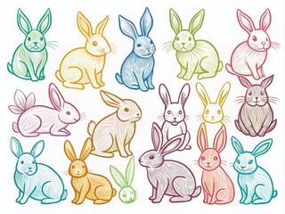 Minimal Bunny Line Art Doodle Illustrations of Versatile Rabbit Poses for Unique Design Inspiration