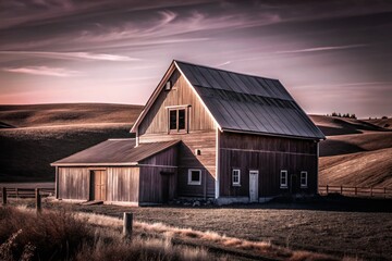 Obraz premium Minimalist Barn House Line Art in Panoramic View for Modern Home Decor