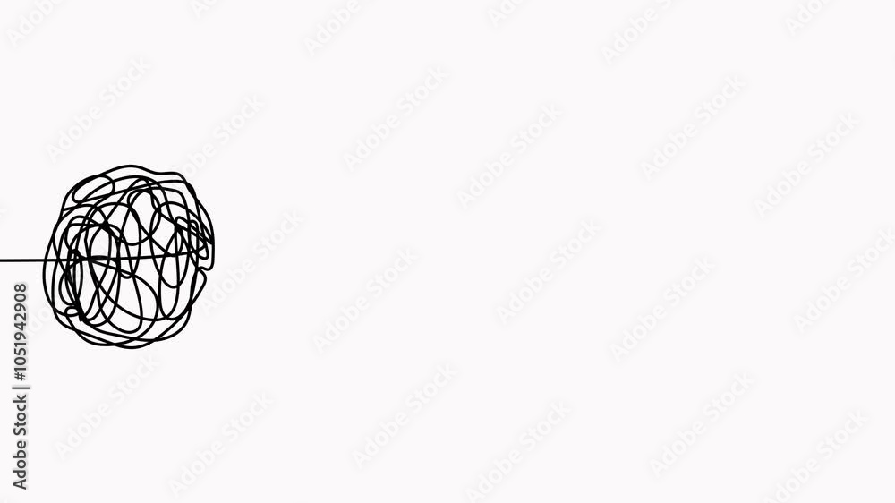 Poster Open book with chaos and mess circle continuous one line drawn animated video. Problem solution symbol animation.