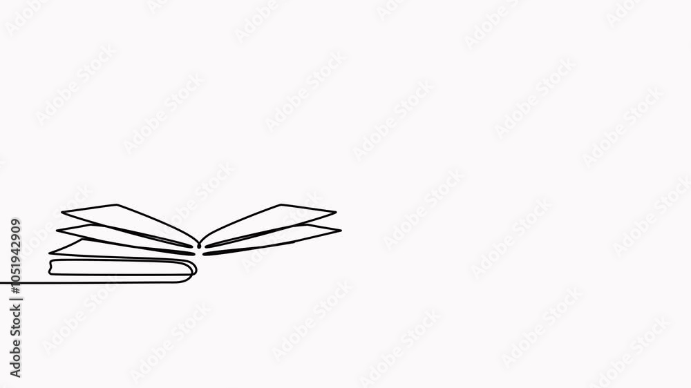 Wall mural open book, head with brain and light bulb continuous line drawing animation. creative idea process c