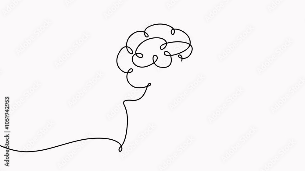 Wall mural head with brain continuous line drawing animation. mental health concept animated video.