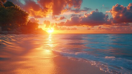 Obraz premium Golden Shores Sunset on the Beach