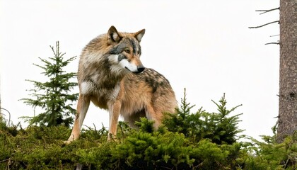 Obraz premium wolf in the forest on white background