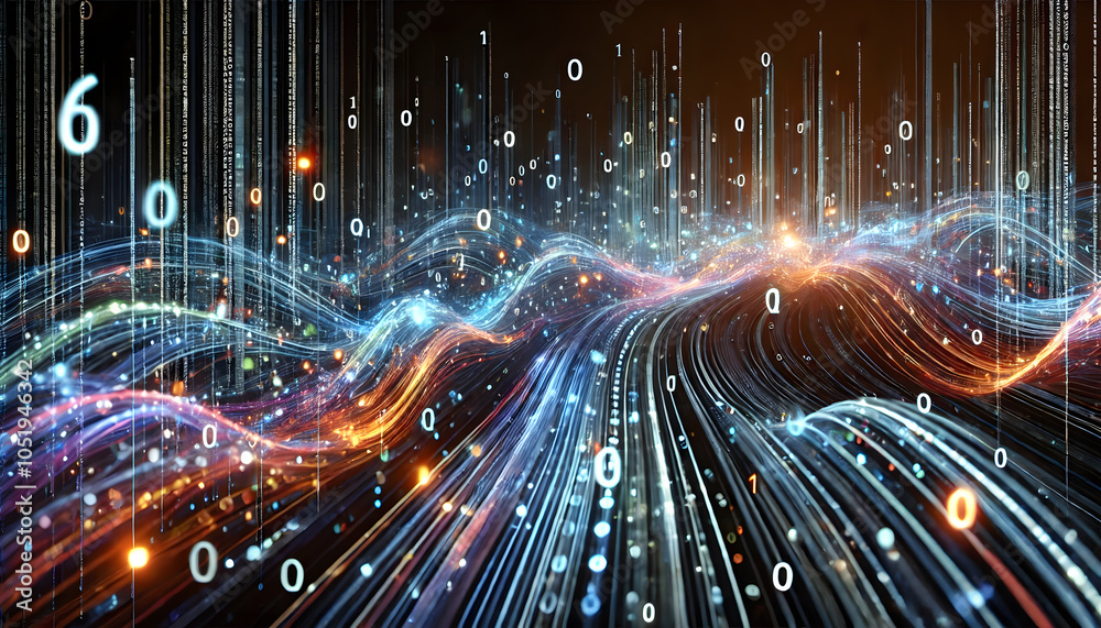Aufkleber Dynamic wave of binary data a visual representation of information flow in digital space