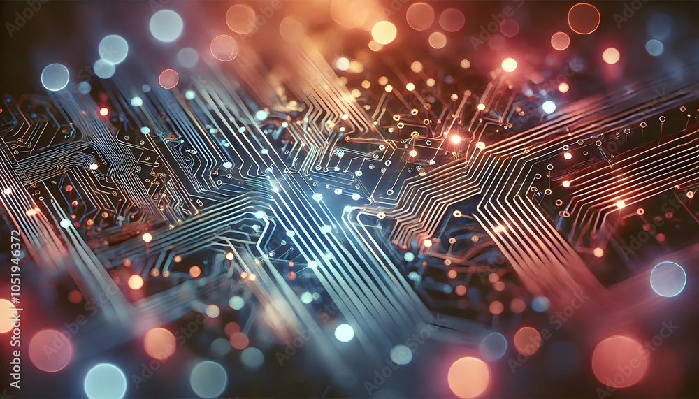 Poster Exploring the intersection of technology and art through circuit patterns and colorful lights