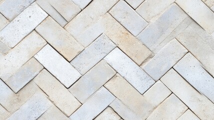 Obraz premium The chevron pattern wall features a blend of earth tones and gray with natural stone tiles, creating a stylish interior design feature