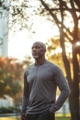 Obraz premium Portrait of mature african american man prepare for jogging in park