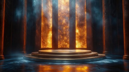 a glamorous award ceremony background featuring a luxurious podium illuminated with glittering lights, setting the stage for celebration and achievement