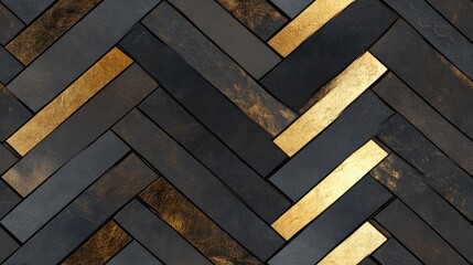 The chevron pattern wall features a blend of earth tones and gray with natural stone tiles, creating a stylish interior design feature