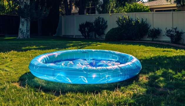 The Sad State of Summer: A deflated inflatable pool in the backyard lawn