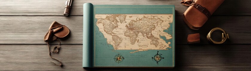 Naklejka premium Personalized travel journal with custom map design, adventurethemed gift, 3D illustration