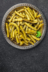 Green bean food tasty dish fresh gourmet food background on the table rustic top view copy space top view 