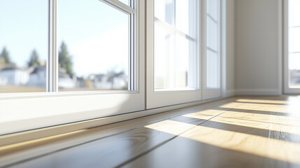 Fototapeta premium Sunlit glass door with bright reflections indoors